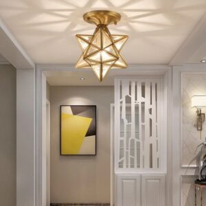 Nowoczesna Szklana Lampa Sufitowa Star Złota