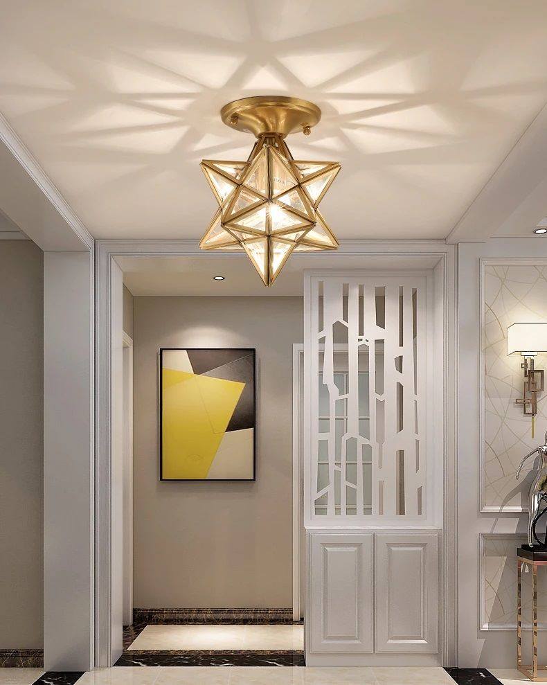 Nowoczesna Szklana Lampa Sufitowa Star Złota