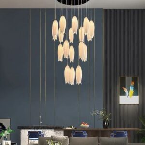 Szklana Lampa Wisząca Tulip Żyrandol Kwiat Biały Wisiorek