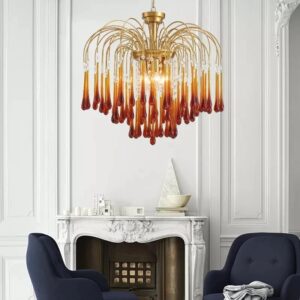 Elegancka Lampa Wisząca Spadające Sople Żyrandol Vintage Złoty