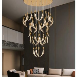 Nowoczesna Lampa Wisząca Aurelia Żyrandol Złote Listki