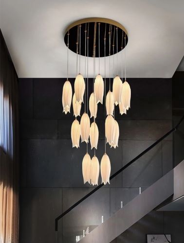 Szklana Lampa Wisząca Tulip Żyrandol Kwiat Biały Wisiorek - obrazek 2