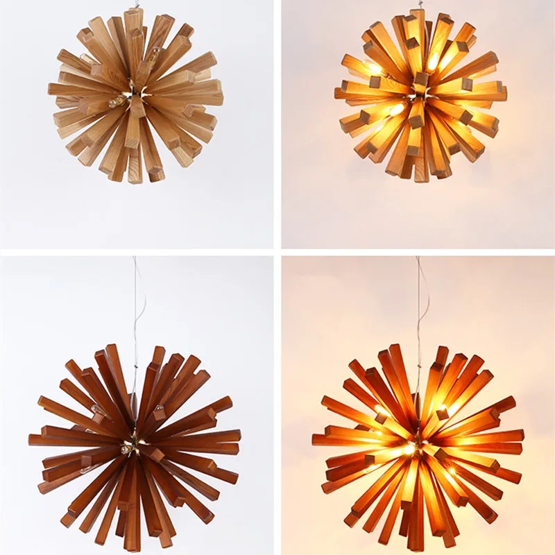 Skandynawska Lampa Wisząca Starburst Żyrandol Drewniany Boho - obrazek 11