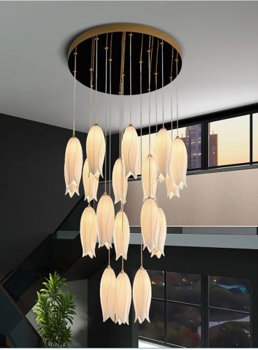 Szklana Lampa Wisząca Tulip Żyrandol Kwiat Biały Wisiorek - obrazek 3