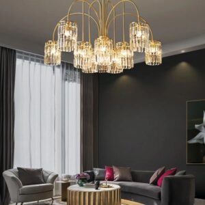 Nowoczesna Kryształowa Lampa Sufitowa Giell Żyrandol Glamour Złoty