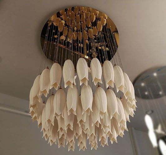 Szklana Lampa Wisząca Tulip Żyrandol Kwiat Biały Wisiorek - obrazek 5