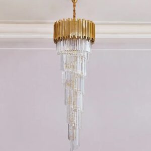 Nowoczesna Kryształowa Lampa Wisząca Gladius Żyrandol Glamour Złoty