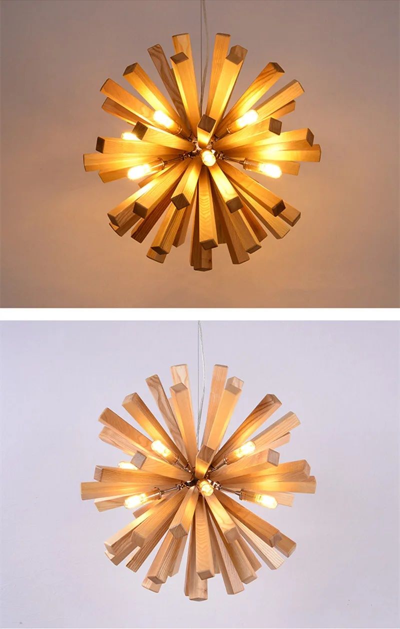 Skandynawska Lampa Wisząca Starburst Żyrandol Drewniany Boho - obrazek 10