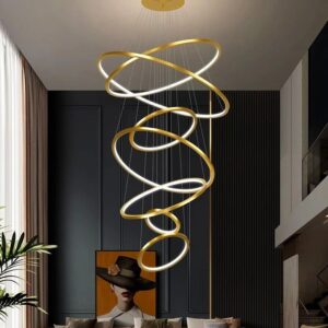 Nowoczesna Lampa Wisząca Ring Slim Żyrandol Złoty LED