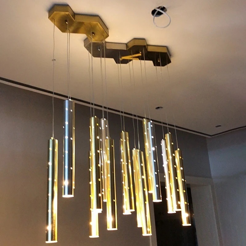 Nowoczesna Lampa Wisząca Hail Żyrandol Tuby Złoty - obrazek 7