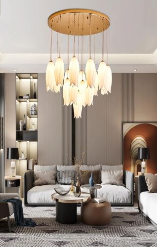 Szklana Lampa Wisząca Tulip Żyrandol Kwiat Biały Wisiorek - obrazek 4