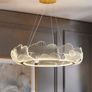 Nowoczesna Lampa Wisząca Ring Lotus Żyrandol Złoty