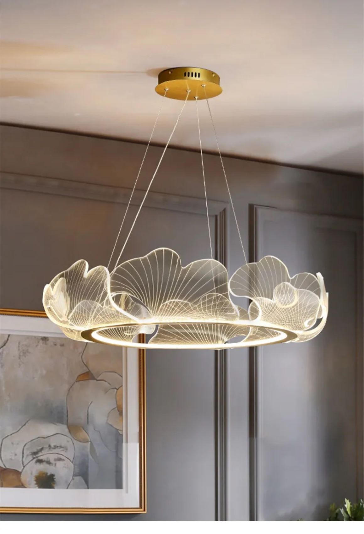 Nowoczesna Lampa Wisząca Ring Lotus Żyrandol Złoty