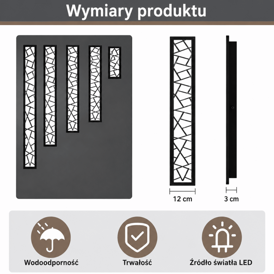  Długa Lampa Ścienna Czarna Zewnętrzna LED IP65