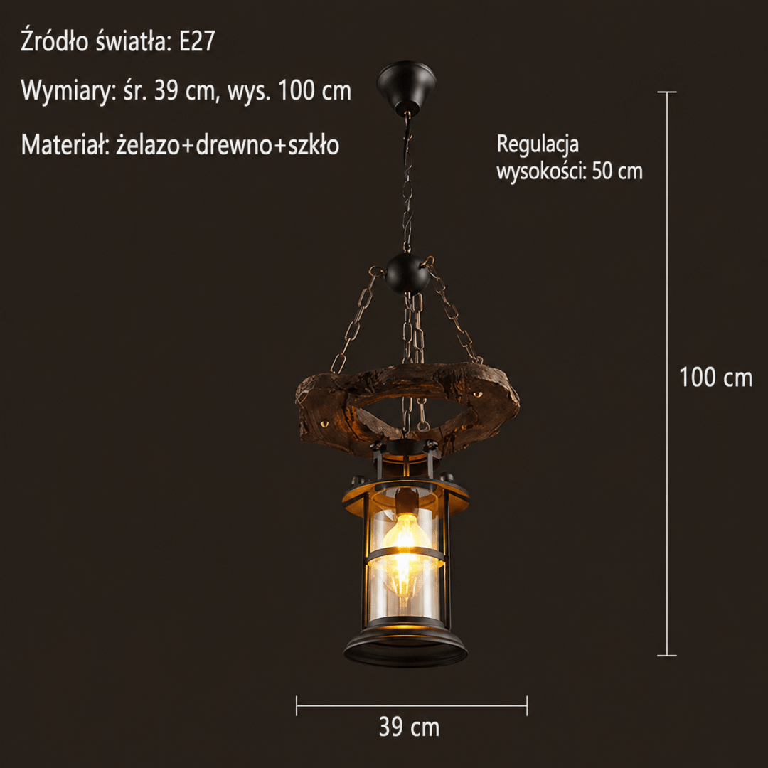 Lampa wisząca rustykalna z drewnianym kołem 1