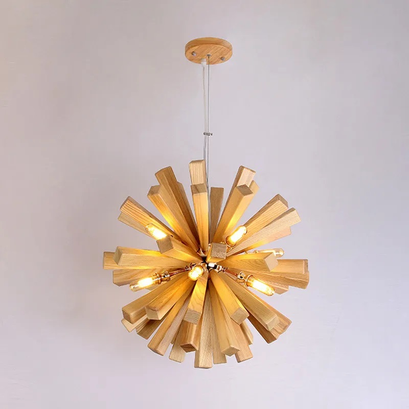 Skandynawska Lampa Wisząca Starburst Żyrandol Drewniany Boho - obrazek 14