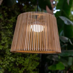 Newgarden Okinawa lampa wisząca zewnętrzna LED z akumulatorem bambus