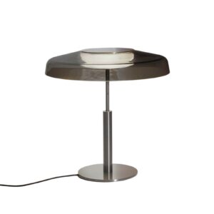 Oluce Lampa stołowa LED Dora nikiel/dymnoszara metal PMMA