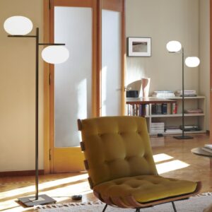 Oluce Lampa stojąca Alba brąz biała 2-punktowa szkło metal