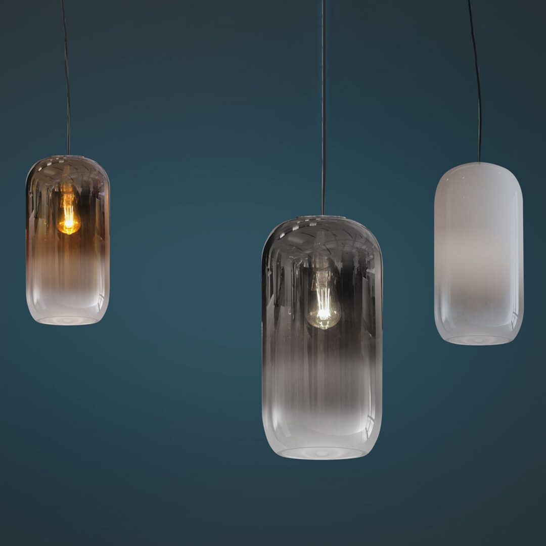 Artemide Gople szklana lampa wisząca biała/srebrna
