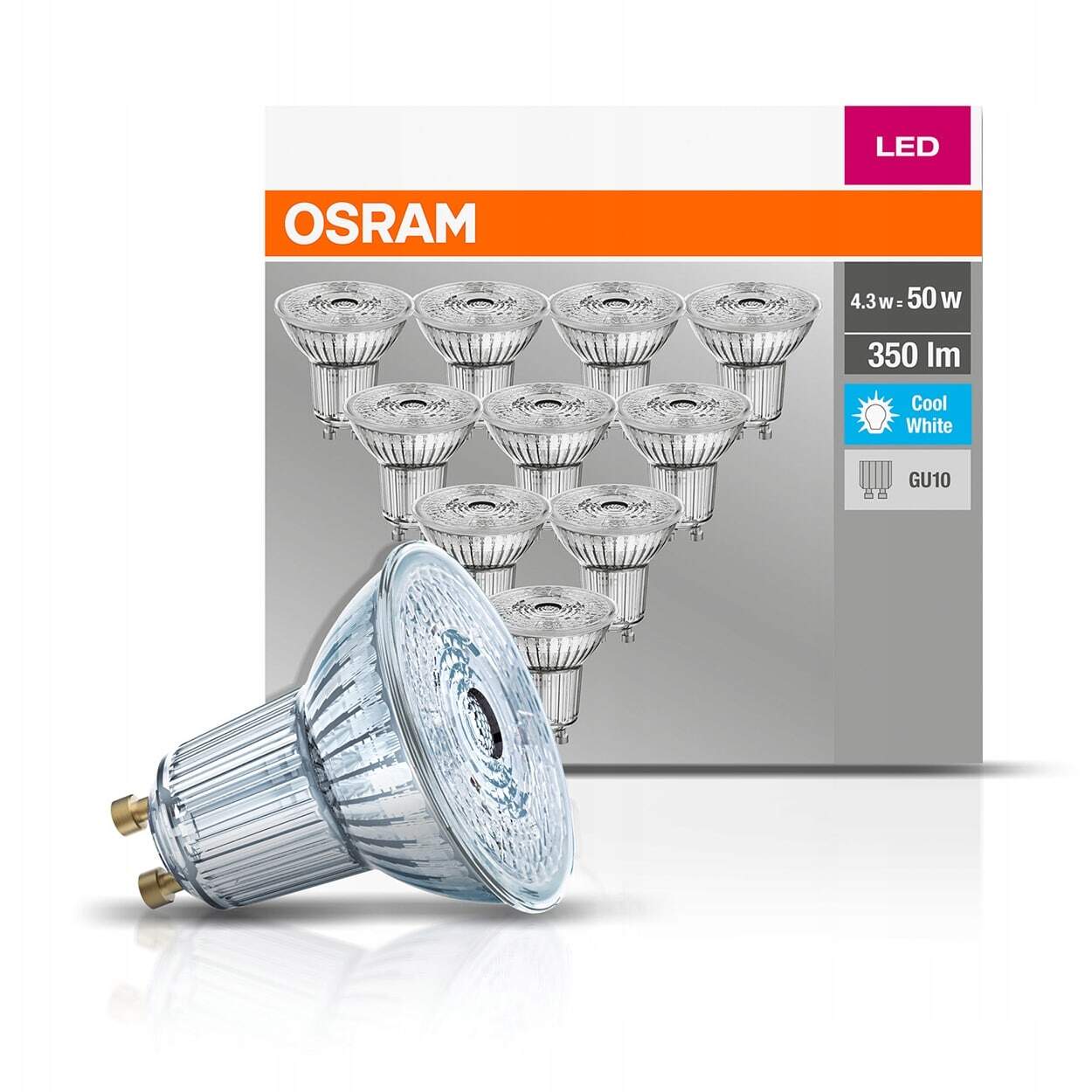 Zestaw 10x Żarówka LED GU10 Halogen 4.3W = 50W