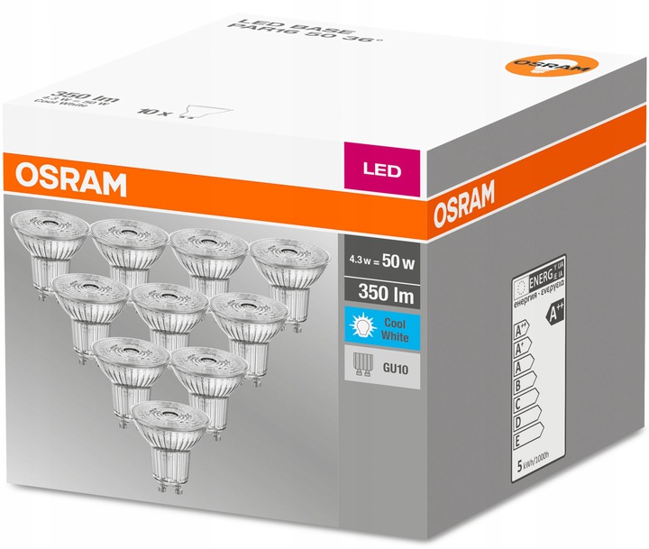 Zestaw 10x Żarówka LED GU10 Halogen 4.3W = 50W - obrazek 3