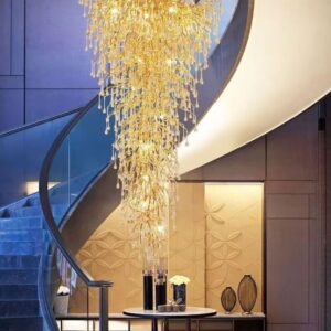 Kryształowa Lampa Wisząca Gałęzie Żyrandol Złoty