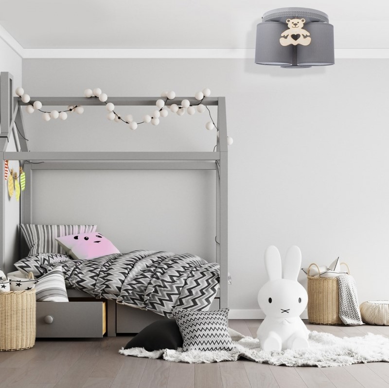 Lampa Sufitowa Miś Do Pokoju Dziecięcego Szara