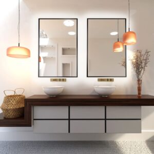 Lustro łazienkowe Tiny prostokątne z oświetleniem LED z ramą