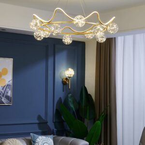 Lampa Wisząca Crown Żyrandol Glamour Szklane Kule Złoty