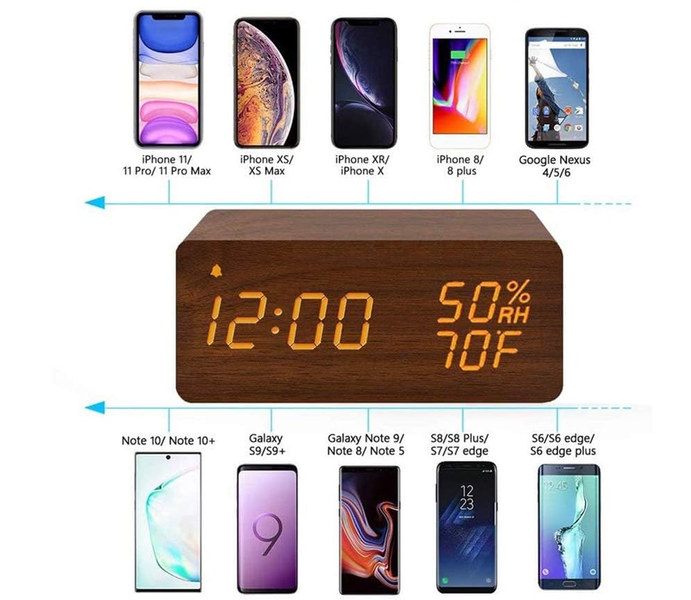 Drewniany Zegar Budzik Termometr Bezprzewodowa Ładowarka - obrazek 8