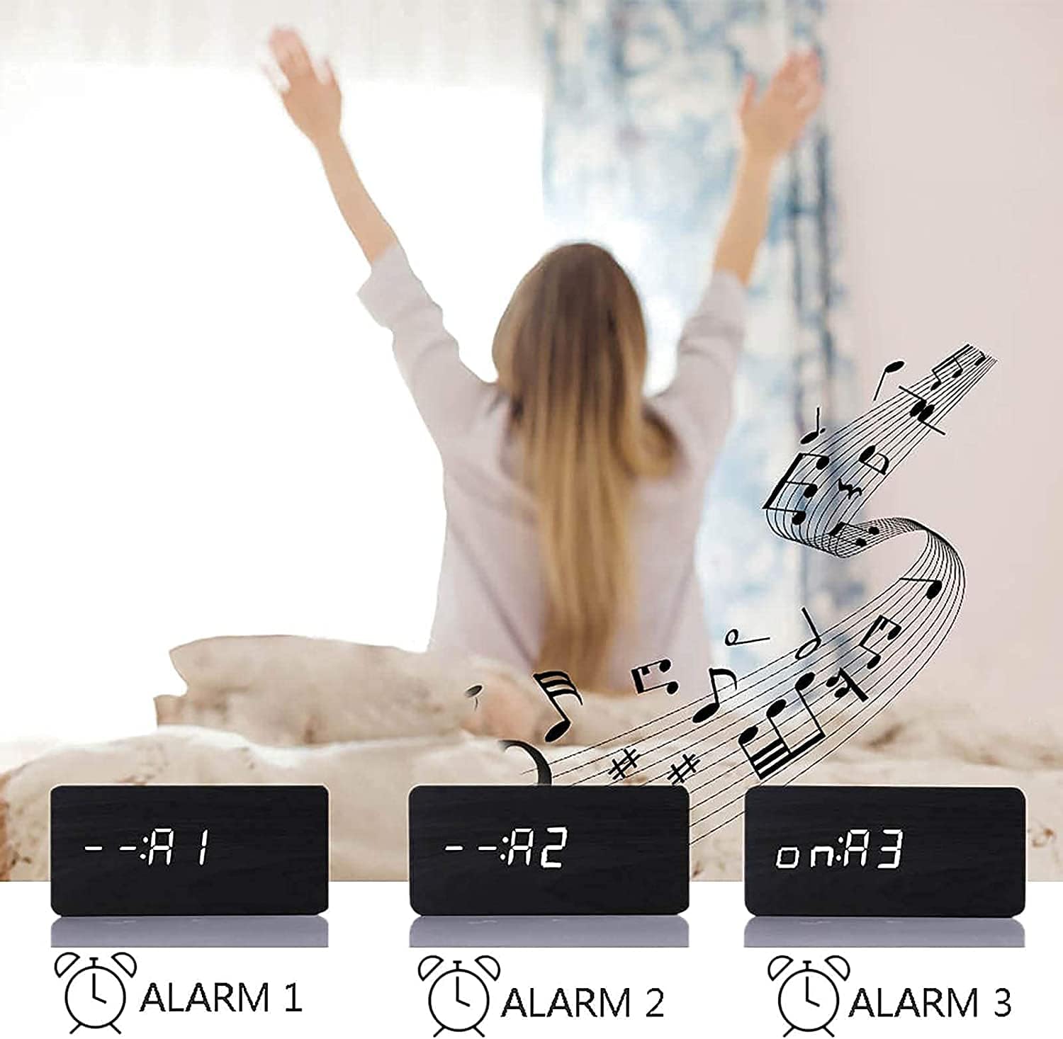 Prostokątny Drewniany Zegar Budzik Termometr - obrazek 15