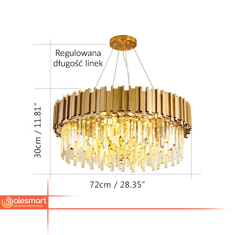 Nowoczesna Kryształowa Lampa Wisząca Gladius Żyrandol Glamour Złoty - obrazek 4