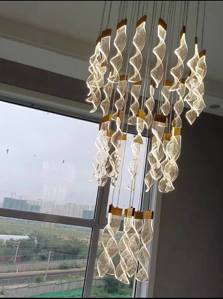 Nowoczesna Lampa Wisząca Precel Żyrandol Złoty LED - obrazek 7