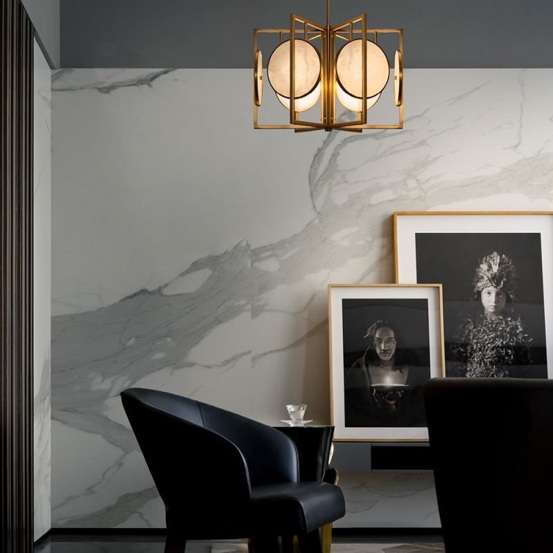 Lampa Wisząca Żyrandol Marmo Glamour LED Złota