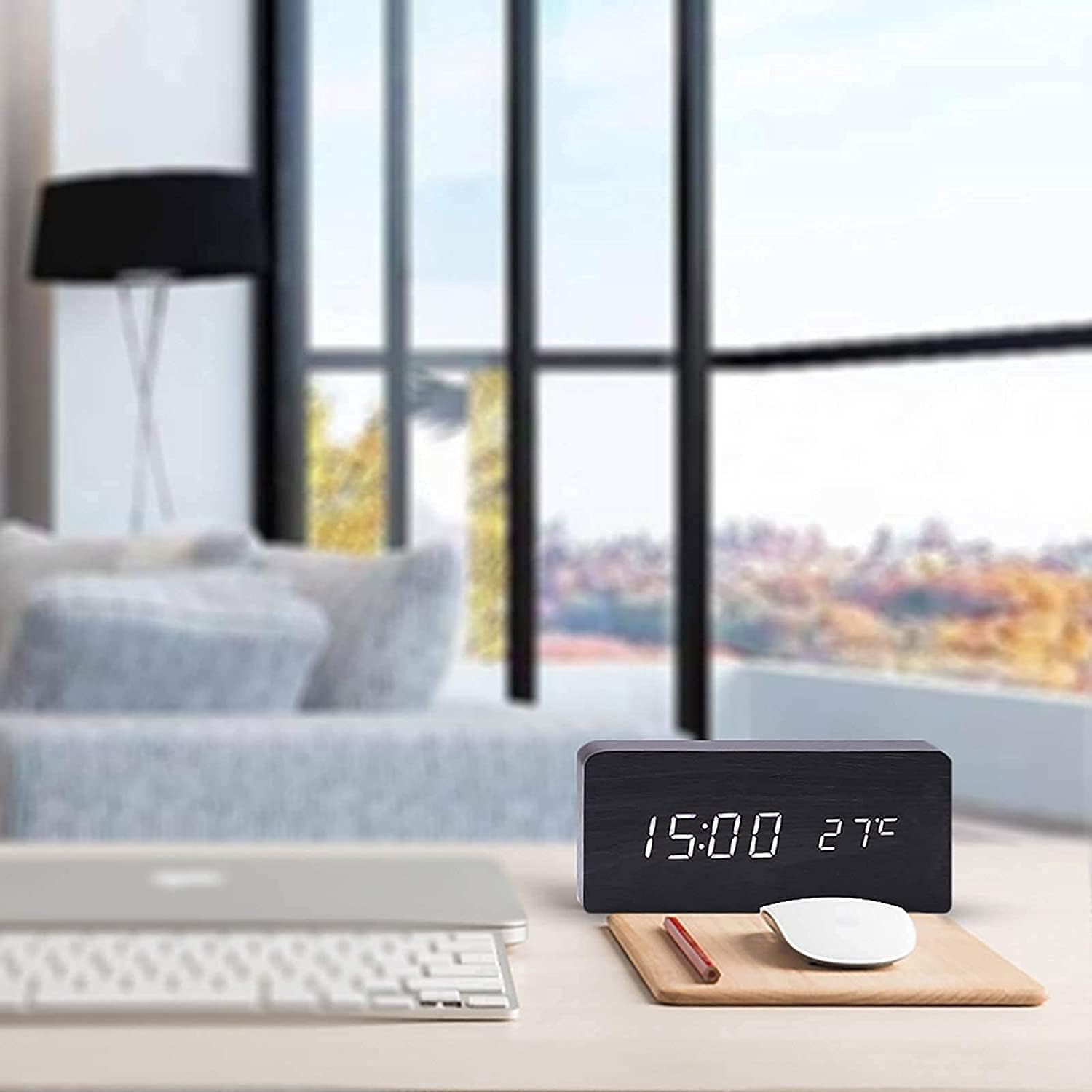 Prostokątny Drewniany Zegar Budzik Termometr - obrazek 16