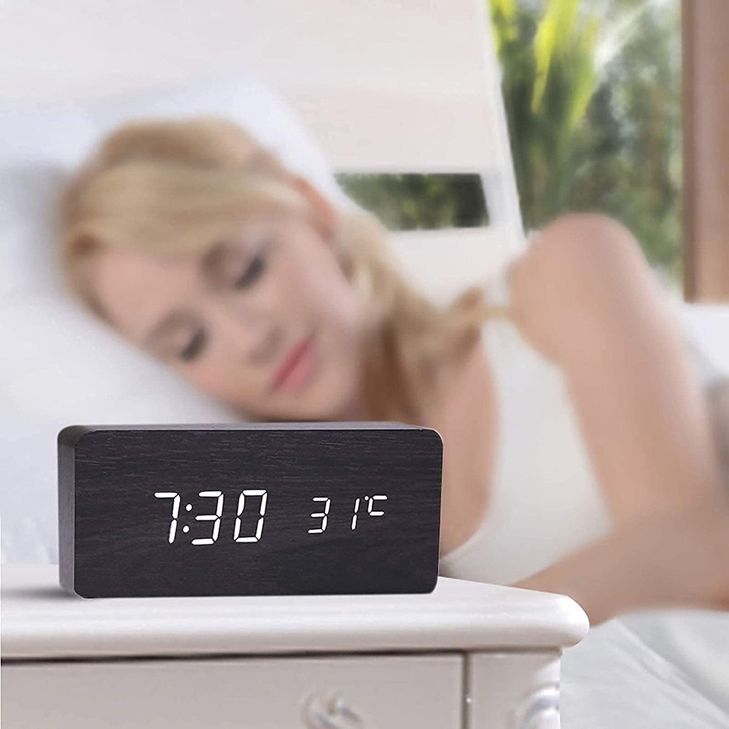 Prostokątny Drewniany Zegar Budzik Termometr - obrazek 17