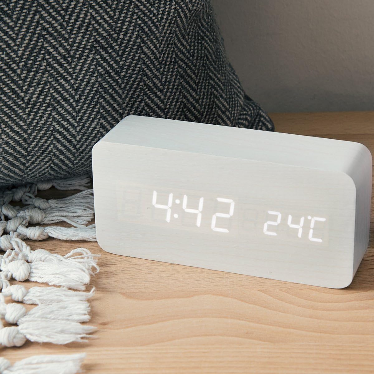 Prostokątny Drewniany Zegar Budzik Termometr - obrazek 6