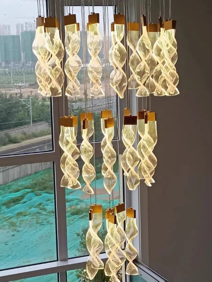 Nowoczesna Lampa Wisząca Precel Żyrandol Złoty LED - obrazek 8