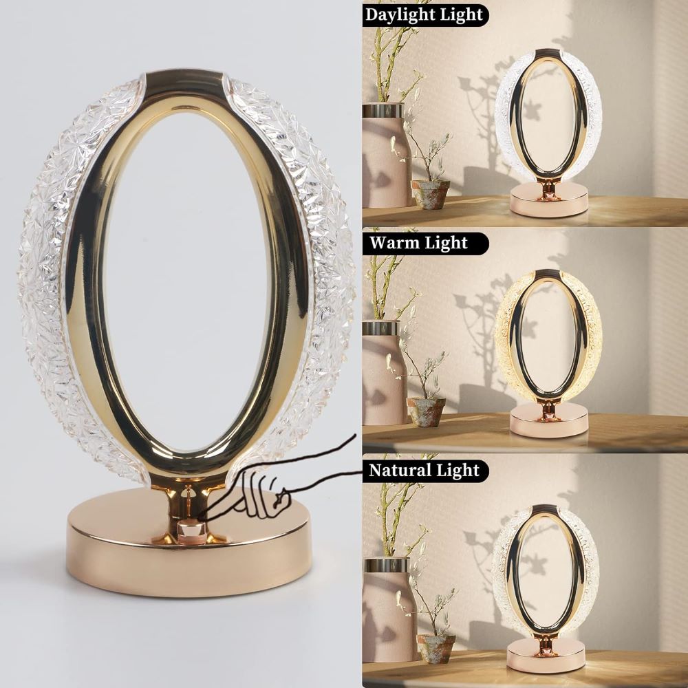 Lampa Stołowa Nocna Glamour Crystal LED USB Złoty - obrazek 7