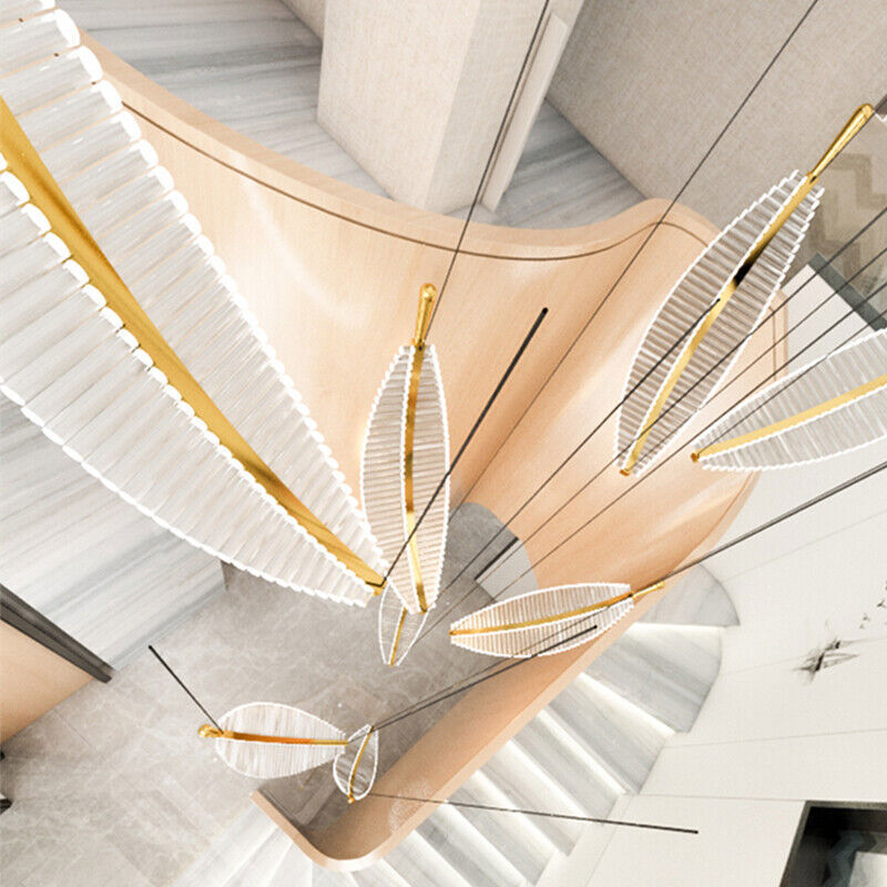 Nowoczesna Lampa Wisząca Leaf Żyrandol Złoty - obrazek 7