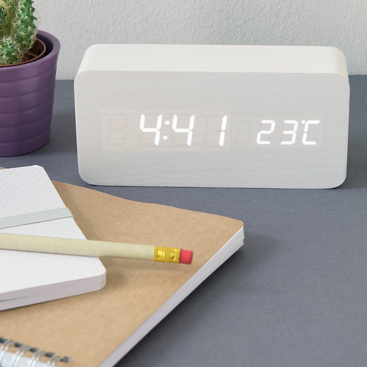 Prostokątny Drewniany Zegar Budzik Termometr - obrazek 7