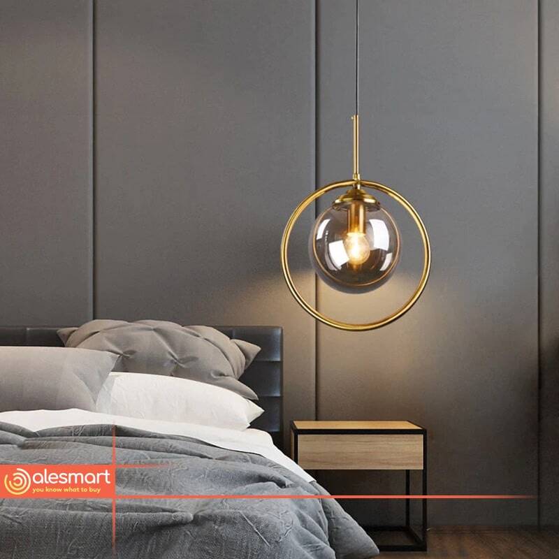 Nowoczesna lampa wisząca szklana kula złoty pierścień