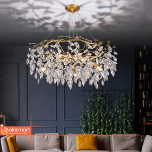 Nowoczesna Kryształowa Lampa Wisząca Nature Żyrandol Złoty Okrągły