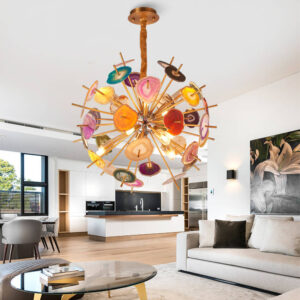 Luksusowa Lampa Sufitowa Agat Żyrandol Kolorowy Kamień