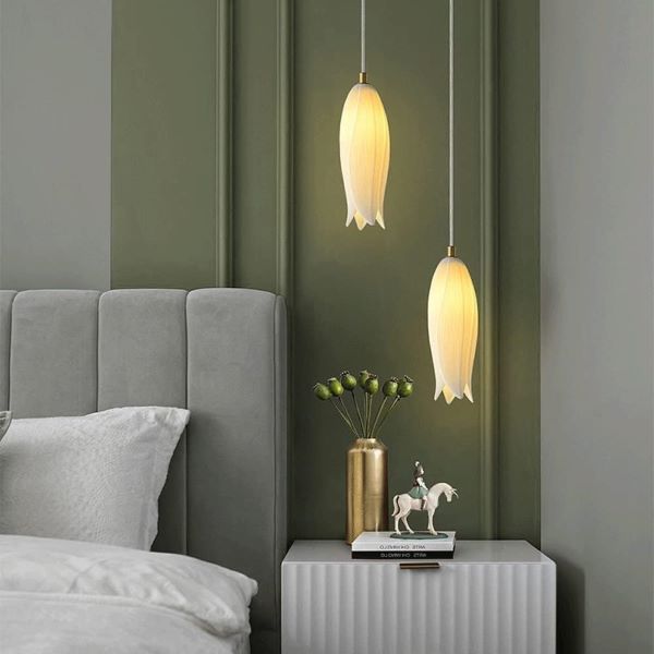 Szklana Lampa Wisząca Tulip Kwiat Biały Wisiorek - obrazek 3