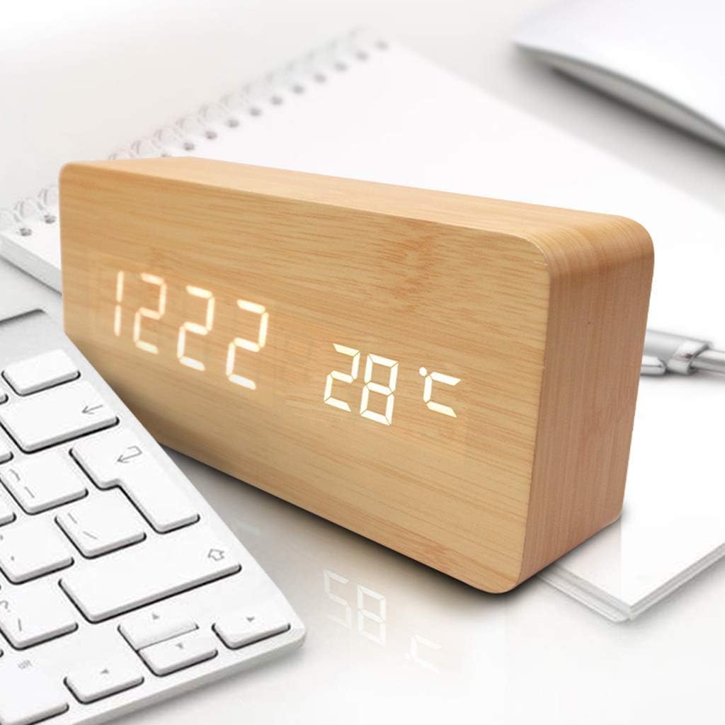 Prostokątny Drewniany Zegar Budzik Termometr - obrazek 2