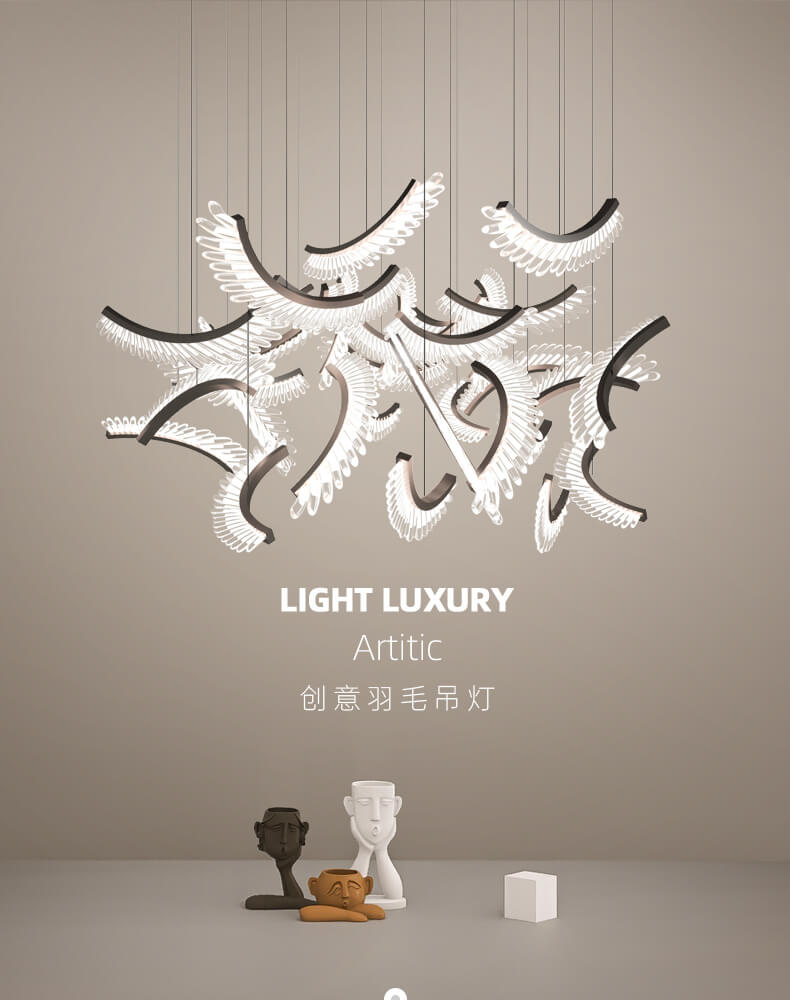 Postmodernistyczna Lampa Sufitowa Art Feather Żyrandol LED - obrazek 3