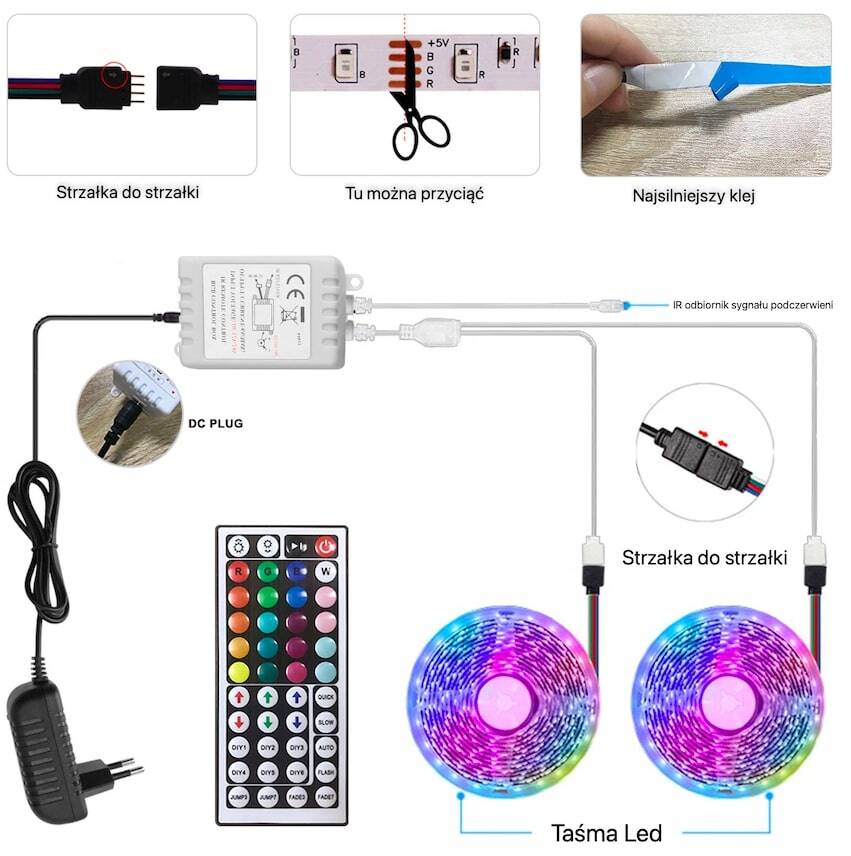 Taśma LED RGB 5050 WIFI 15M Magic Home komplet - obrazek 3