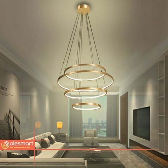 Nowoczesna lampa sufitowa, żyrandol LED Ring z mocowaniem punktowym oraz światłem do wewnątrz. Lampa sufitowa aluminiowa. Obręcze, do sypialni, pokoju, niebanalny styl i elegancja.